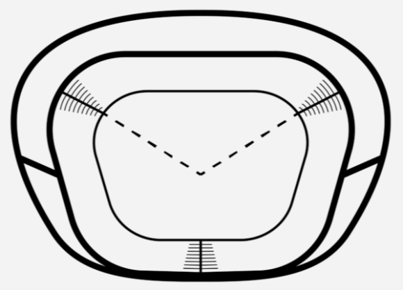 Detail konstrukce a tvaru spodní části spacáku, kterému výrobce říká "trapezium".